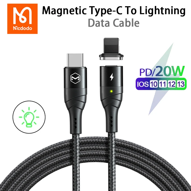 

Mcdodo PD 20W Magnetic Cable 3A Type C to Lightning Data Cord For iPhone 13 12 Mini 11 Pro Xs Max Xr iOS iPad Phone Charge Wire