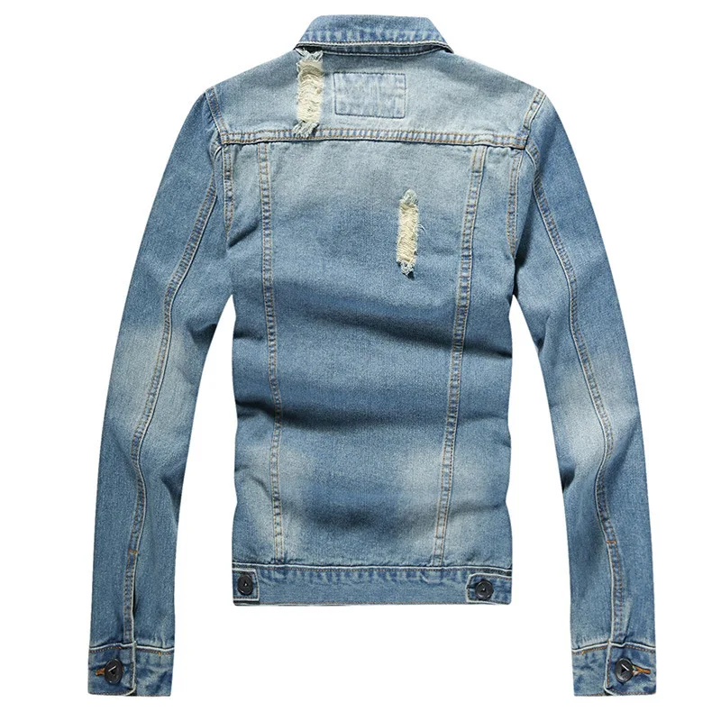 Куртка мужская джинсовая рваная Повседневная Уличная одежда в стиле хип хоп
