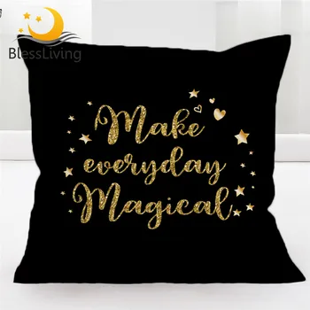BlessLiving Golden Letters Cushion Cover Glitter Pillow Case Luxury Decorative Pillow Cover Magic Housse De Coussin 45x45cm 1