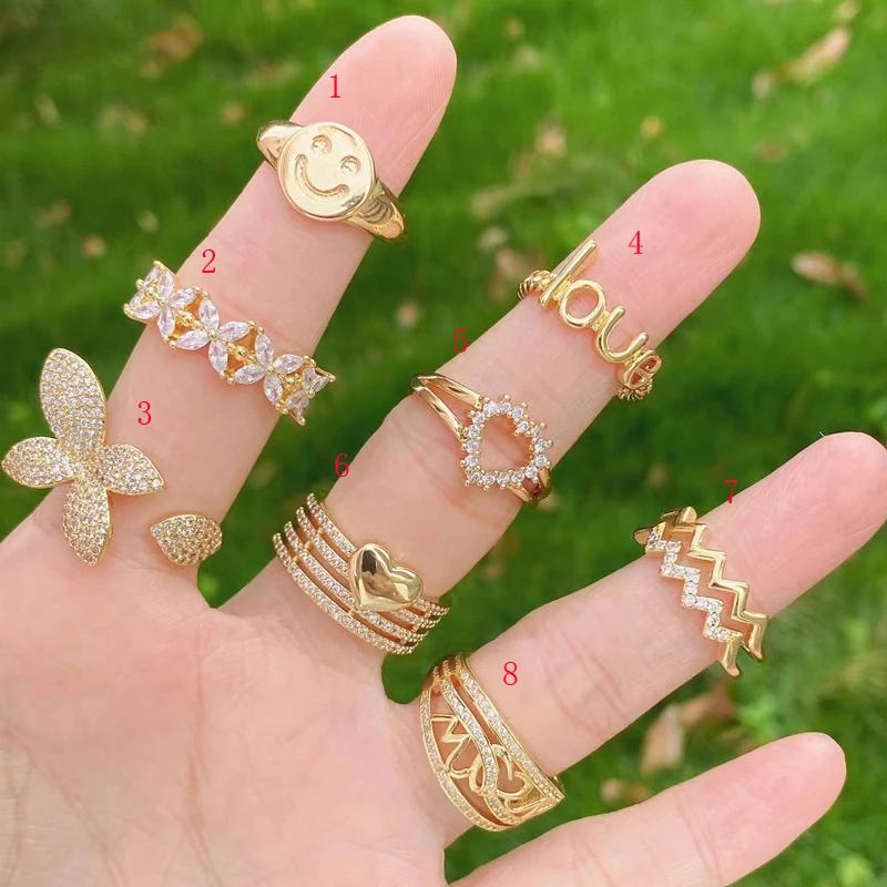 

5Pcs/Lot Women Rings Jewelry Butterfly, Flower,Smile Face,Heart,Love Finger Rings