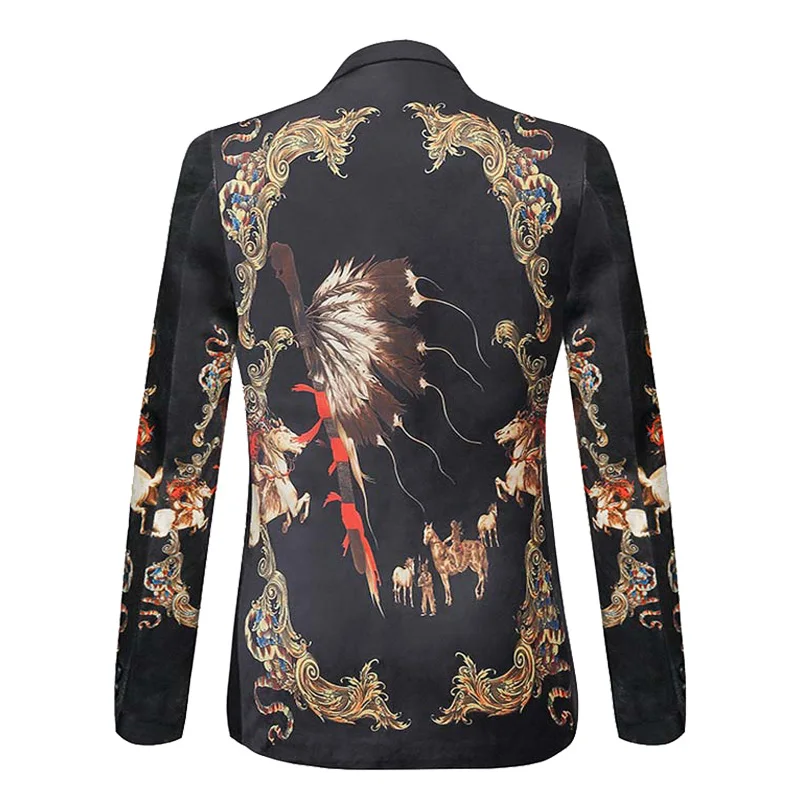 

Luxury Mens Blazers Royal Palace Flowers High Grade Golden Velvet Printed Perform Stage Dance Party Suit Jacket Tops 36830