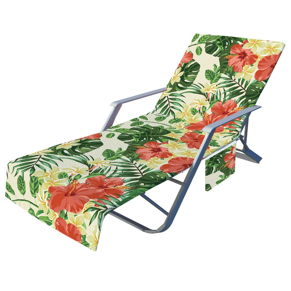 

Tropical Plant Leaves Beach Chair Cover Towel with Side Storage Pockets for Pool Sun Lounger Sunbathing Vacation 82.5"x29.5"