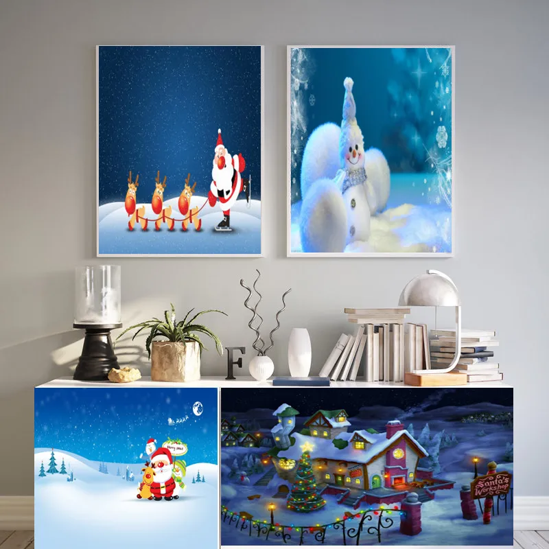 

Christmas Santa Cartoon Wall Art Canvas Painting Nordic Posters and Prints Wall Pictures for Living Home Decoration Frameless