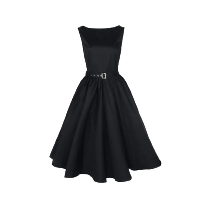 Женское ретро платье с поясом Одри Хепберн повседневное однотонное размера плюс