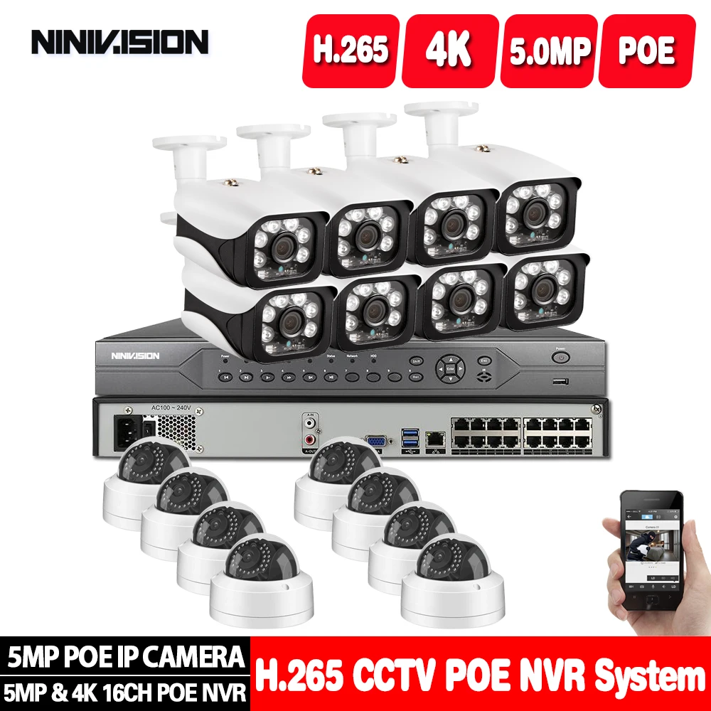 Система видеонаблюдения NIVISION H.265 + 16 каналов 5 Мп 4K 8 POE NVR шт. ИК наружная SONY IMX335 IP