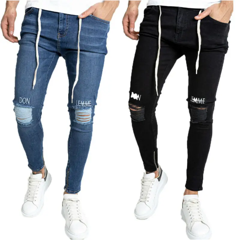 

Men's Skinny Ripped Jeans Slim Fit Stretch Denim Pants Distressed Biker Trousers