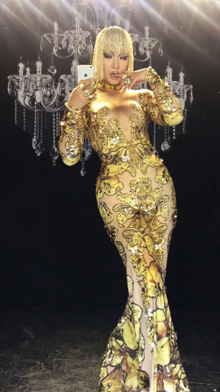 Женский комбинезон со стразами и золотыми блестками | Тематическая одежда