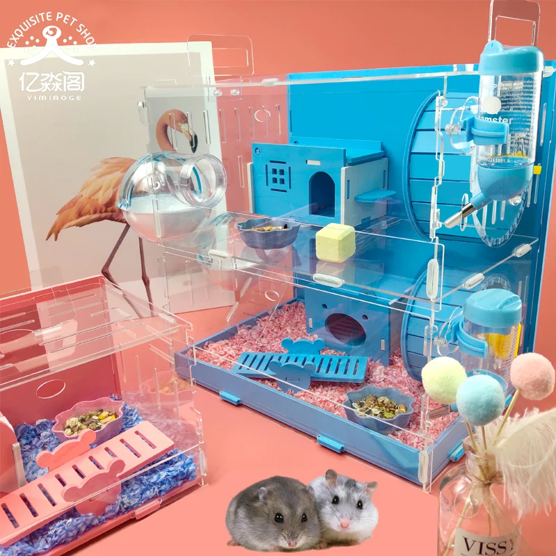 

Hamster Cage Acrylic Transparent Golden Bear Big Villa Double-layer Nest Hedgehog Supplies Package Complete guinea pig
