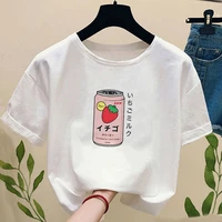 summer womens t shirt japanese strawberry milk drink short sleeved harajuku kawaii graphic t shirt camisetas mujer top female