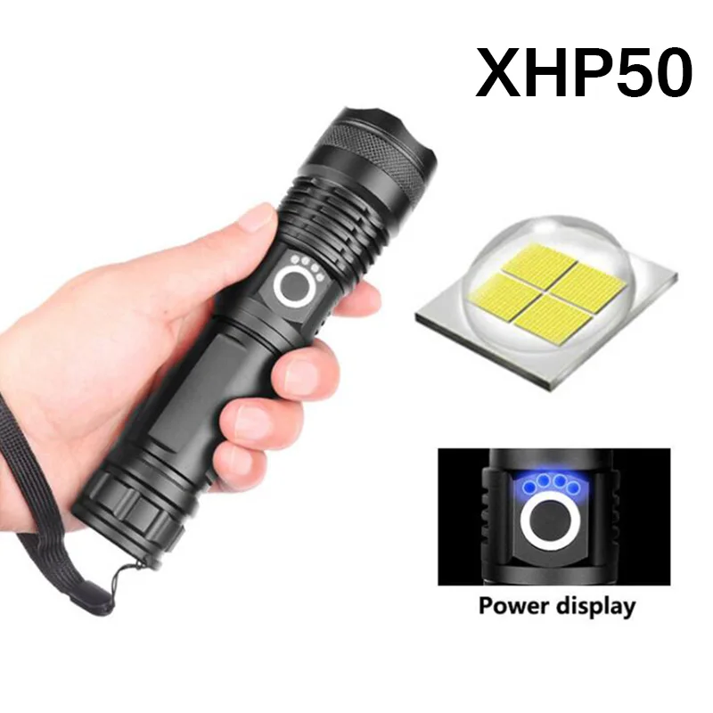 XHP50 Powerful LED Tactical Flashlight CREE XHP50 USB Rechargeable Super Bright Waterproof Torch Light Zoom LED 5 Modes Lamp Outdoor - Испускаемый цвет: XHP50