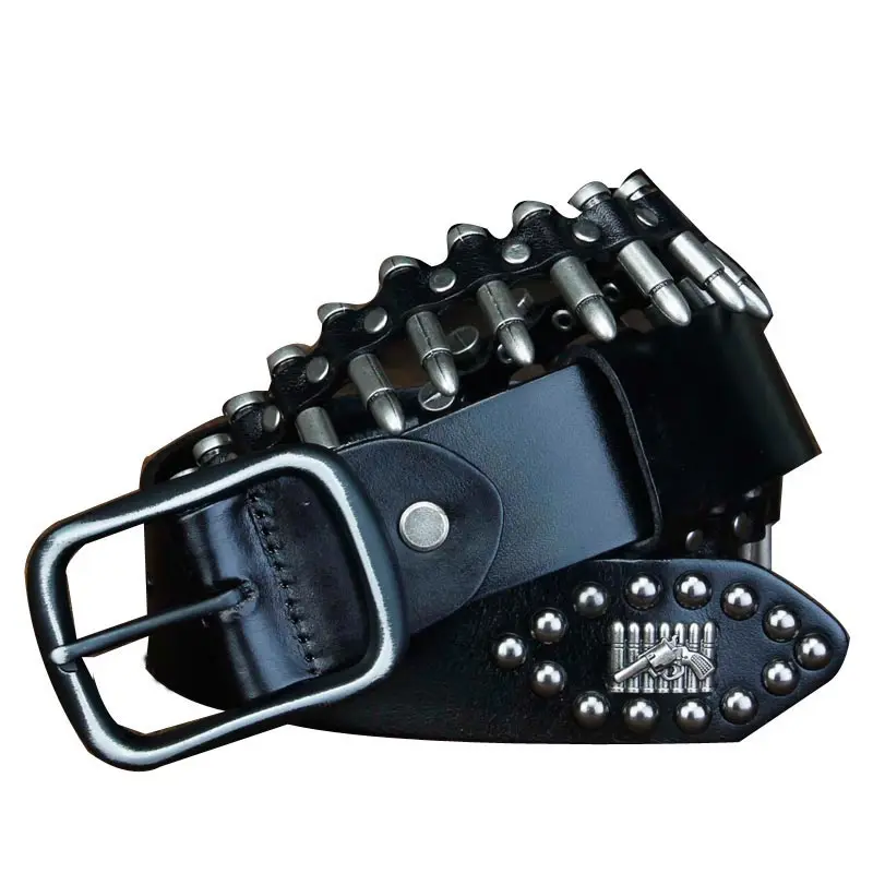 

Punk Bullet Rivet Belt Men's Top Grain Real Leather Belt Pin Buckle Belt For Jeans Female Personality Cool Gift