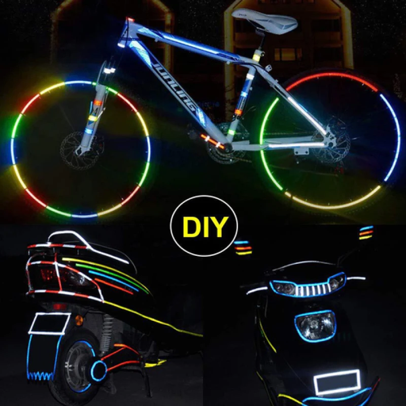 

1CM*8M Bicycle Wheels Reflect Fluorescent Bike Moto Reflective Sticker Strip Tape For Car MTB Warning Safety Bicycle Wheel Decor