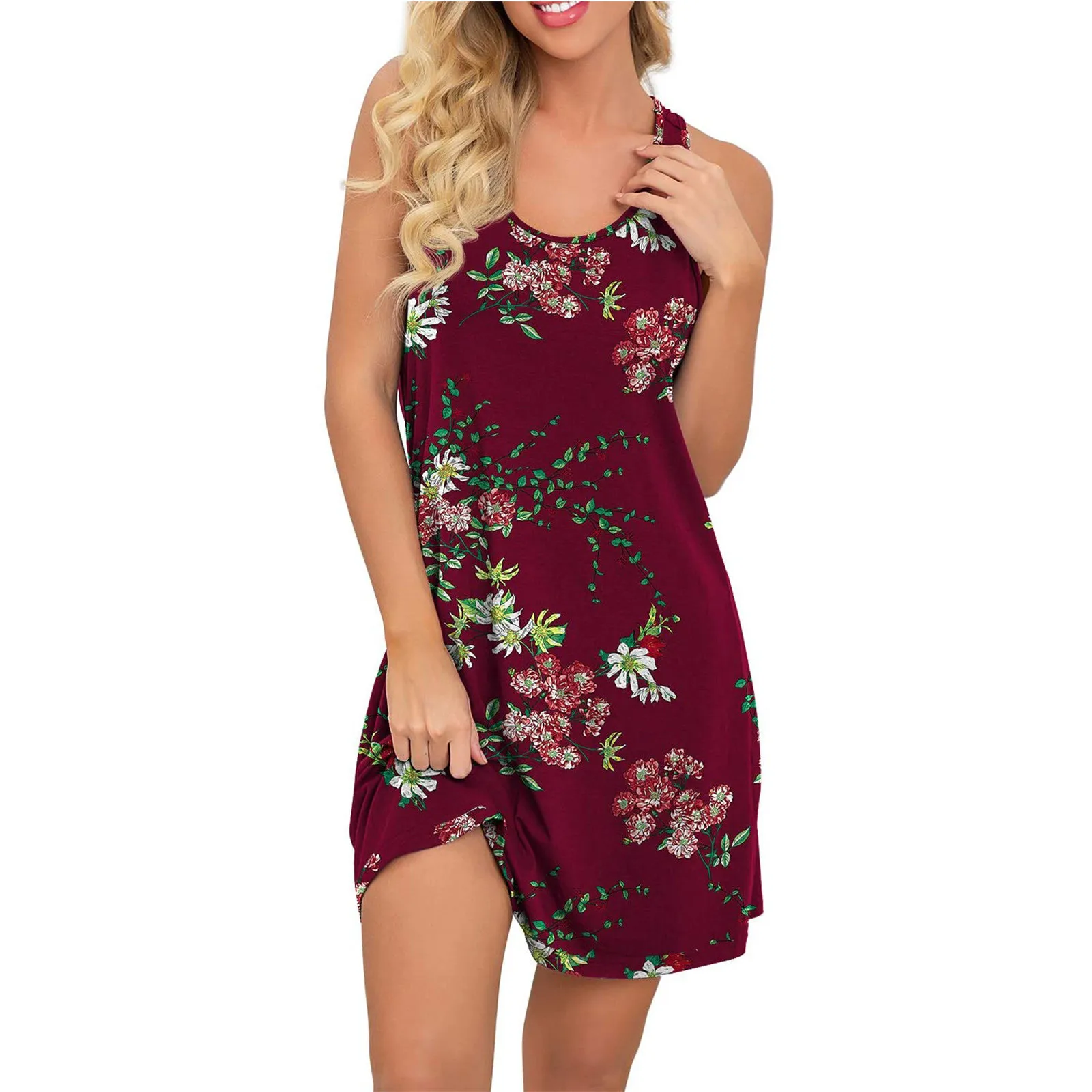

Women's Print Round Neck Nightdress Sleeveless Dress Plus Size Pullover Long Dresses For Photo Shoot Dresses For Women 2021