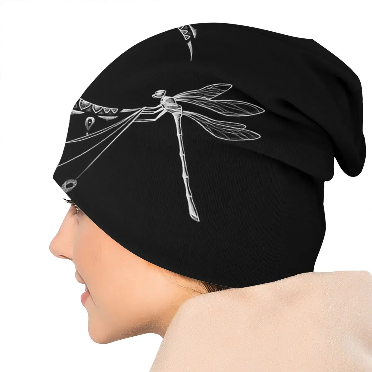 

Dragonfly Tattoo Design Sun Moon Unisex Bonnet Winter Windproof Double Layer Thin Hats For Men Women