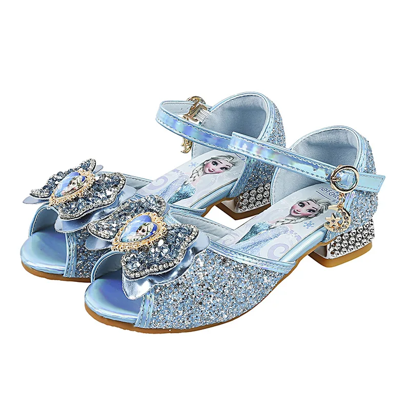 

Disney children shoes Frozen Princess Aisha summer Girls new open-toed Crystal High Heels Sequined Bow Dance Sandals for Kids