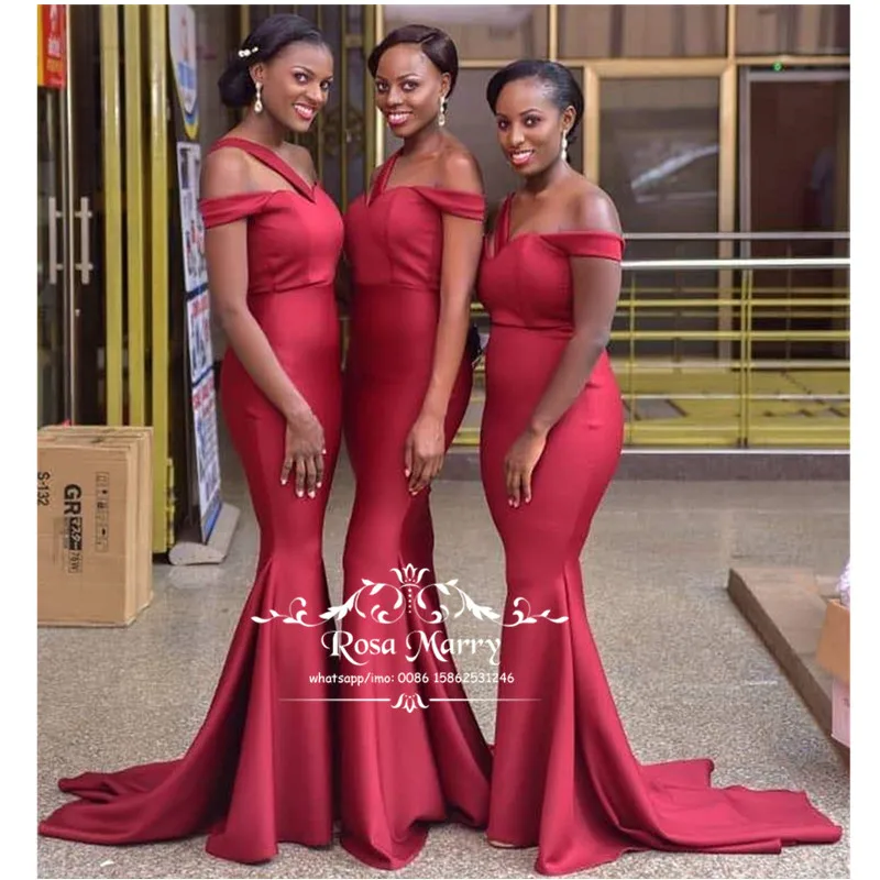 

Sexy Red Mermaid African Long Bridesmaids Dresses 2020 Cheap Country Beach Nigeria Arabic Wedding Guest Gowns Maid Of Honors