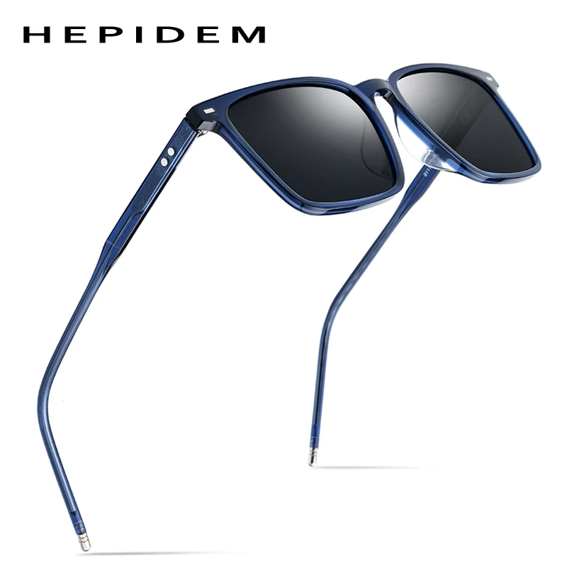 HEPIDEM поляризационные солнцезащитные очки высокой плотности из ацетата для мужчин, новинка, модные женские брендовые дизайнерские солнцезащитные очки, квадратные солнцезащитные очки для мужчин - Цвет линз: Серый
