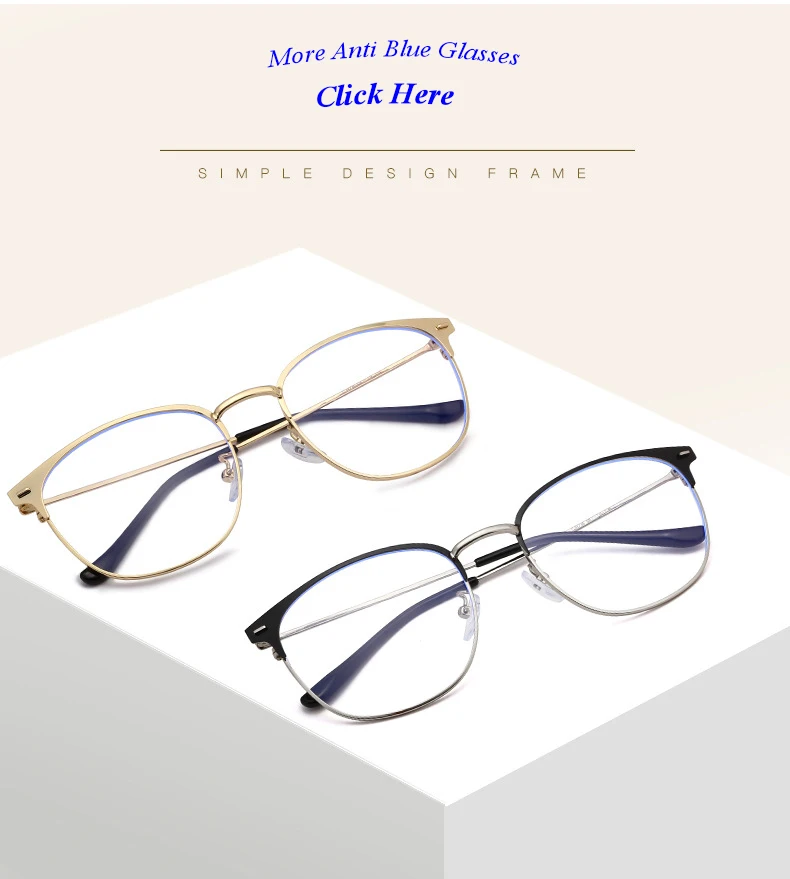 

Big Metal Elastic Half Rim Screen Anti Blue Light Filter Glasses Women Men Frame