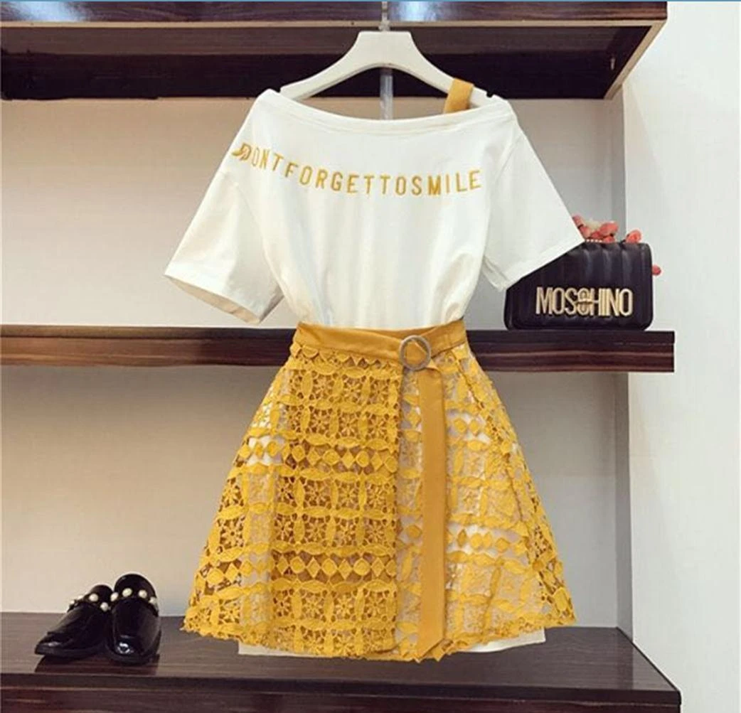 Милый комплект из 2 предметов женские юбочные костюмы летние хлопковые футболки