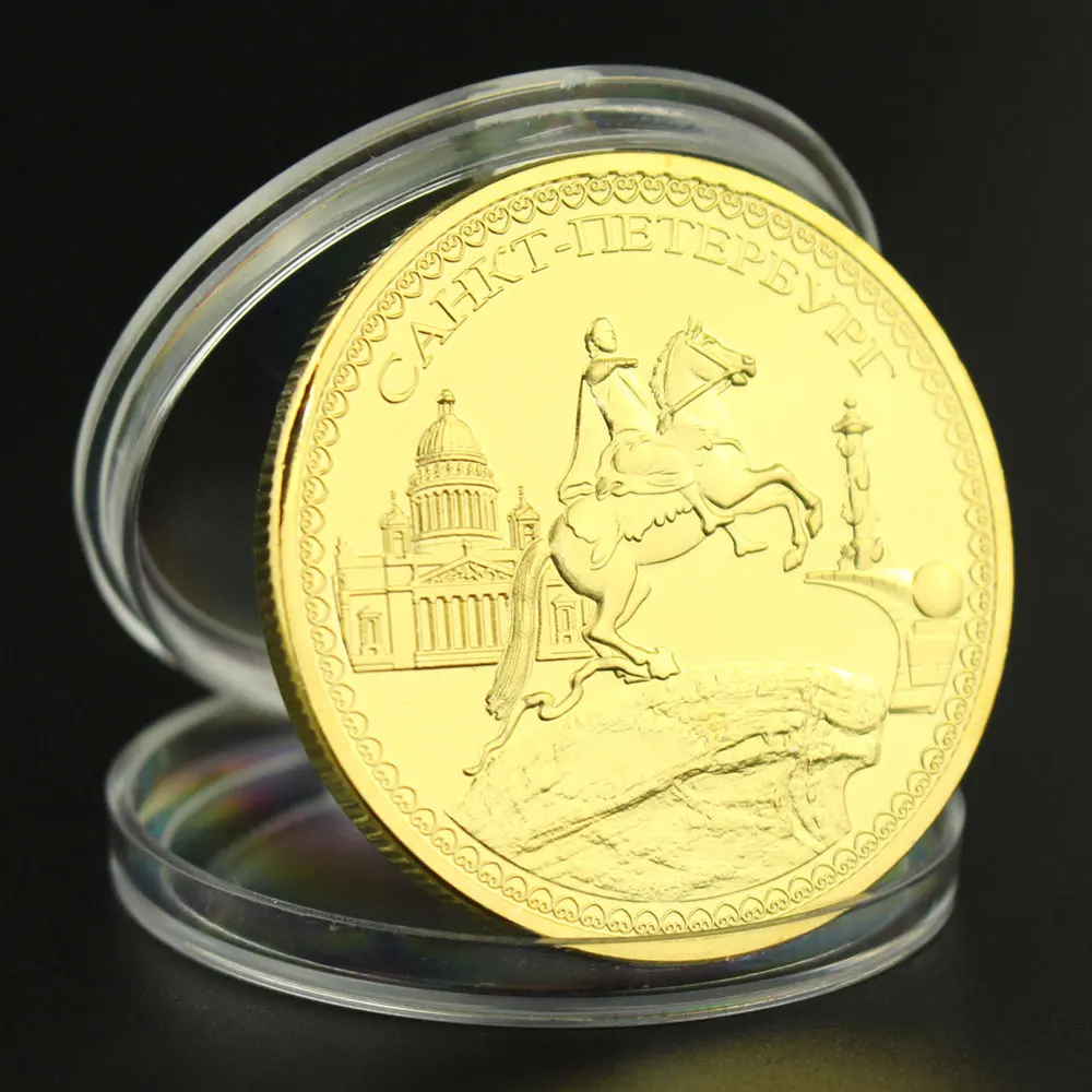 Коллекционная сувенирная монета Петер из России с покрытием Golad коллекция в