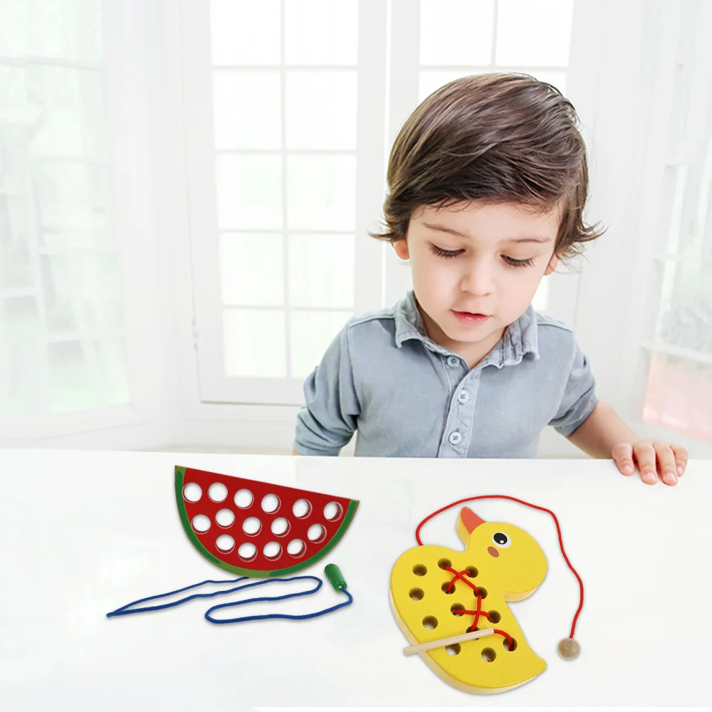 

2 Pcs Wooden Lacing Threading Toys Practical Threading Toys Educational
