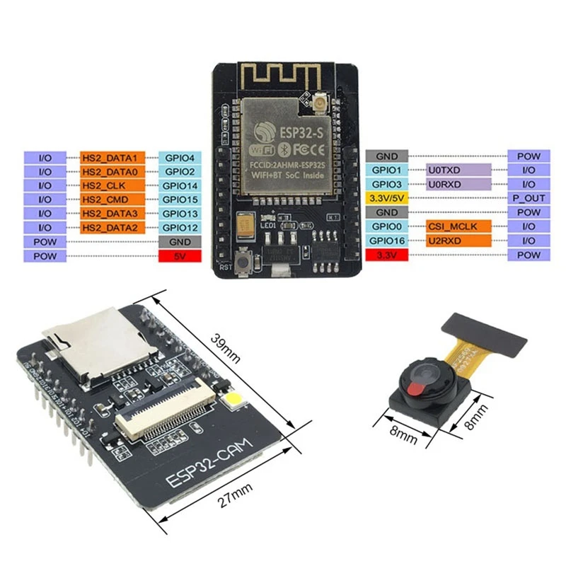 

ESP32-CAM-MB USB ESP32 Serial to WiFi ESP32 CAM Development Board CH340G 5V Bluetooth+OV2640 Camera+2.4G Antenna IPX