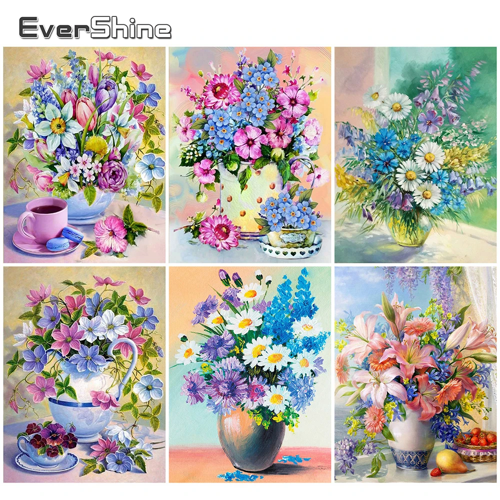 

EverShine Diamond Embroidery Flowers Mosaic Art Kits 5D Diamond Painting Vase Rhinestones Pictures Hot Sale Handmade Hobby