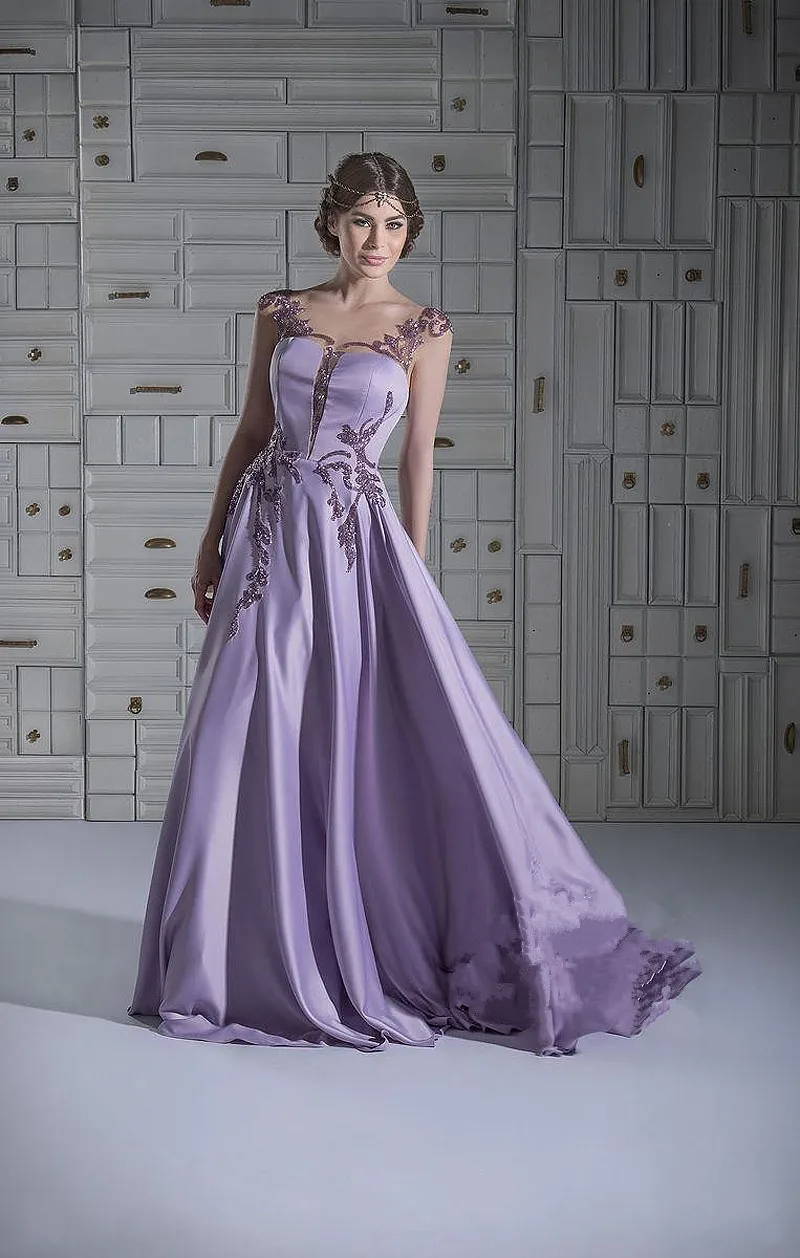 

Vestido Longo Festa Purple Arabic A-Line Appliques Beaded Robe Soiree Formal party prom Gown Cheap Long 2018 bridesmaid dresses