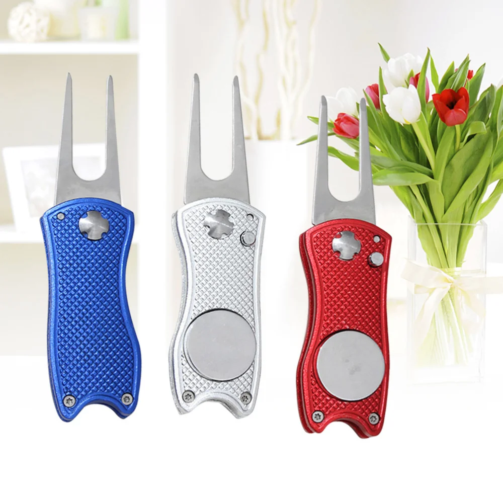 

All Metal Stainless Steel Foldable Divot Repair Tool Marker Pitch Fork Putting Green Repair Kit Golfer Training A