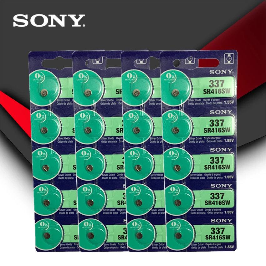 20 шт. Sony 100% оригинальный 337 SR416SW 1 55 в оксид серебра часовая батарея Кнопочная