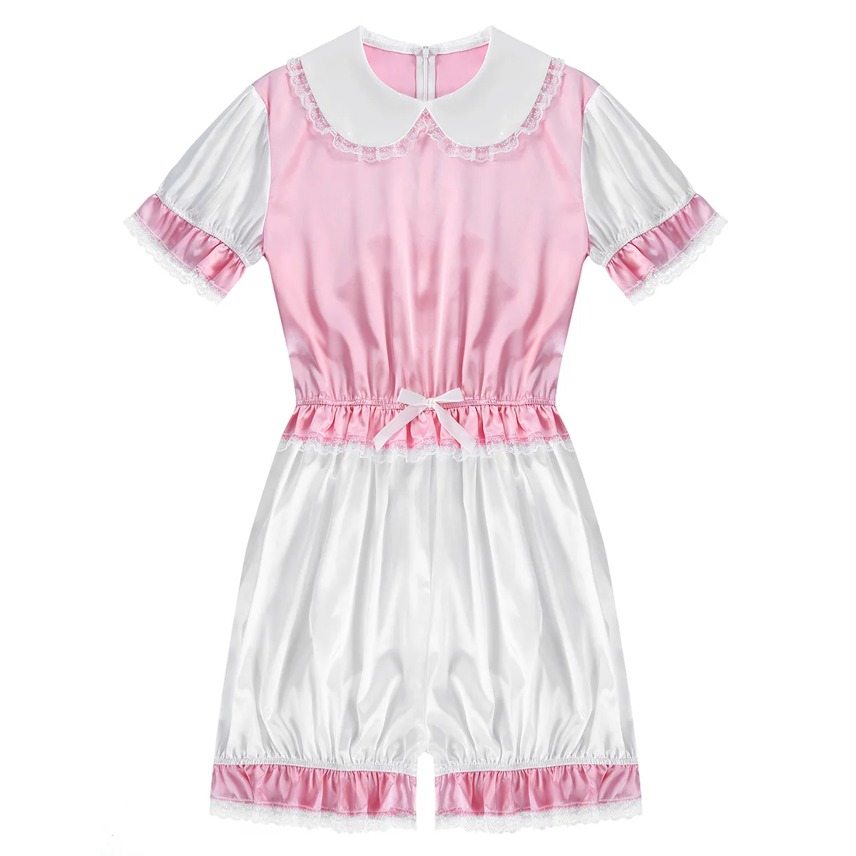 Гей Для мужчин Трусики комбинезон Шелковистое атласное с воротником в кукольном