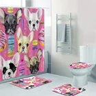 Розовая Акварельная занавеска для ванной с изображением французского бульдога, щенка, занавеска для душа для детской комнаты, мультяшный милый десерт, коврики с изображением французских собак, коврик