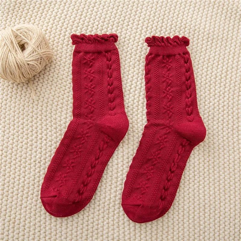 

Women Autumn Winter Pile Socks Cotton Polyester Fashion Medium Tube Sock Japanese Solid Color Cute Jacquard Female Socks