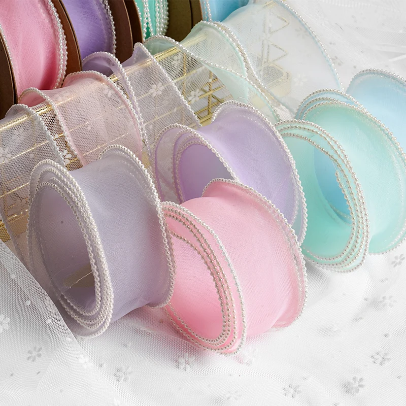 

4cm Pearl Edge Crow's Feet Ribbons Handmade Gift Wrap Party Wedding Decorative Band for Sewing Lace Trim Waist Band Accessory