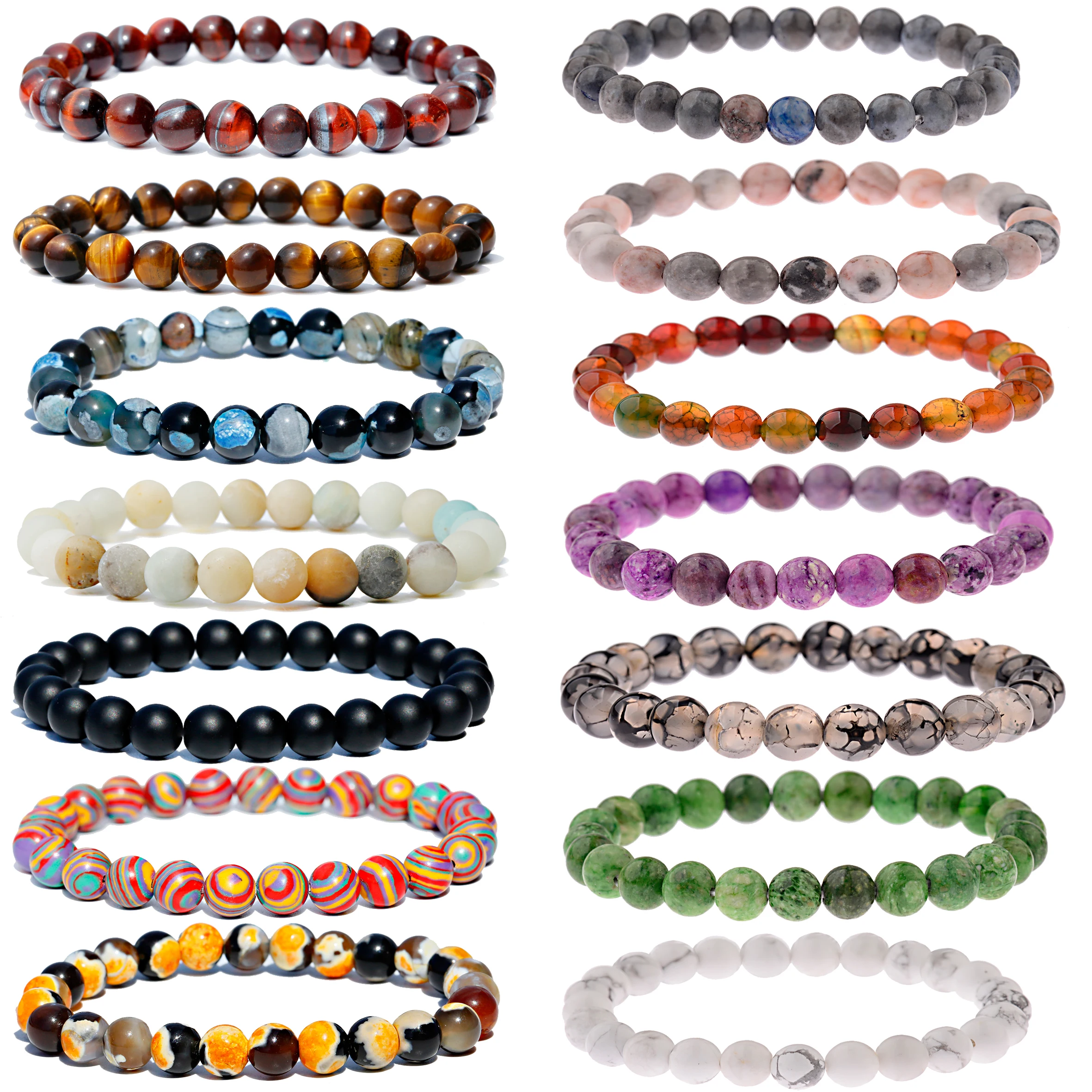 

Charm Men Bracelets Healing Energy Tiger Eye Bracelet 8 mm Turquoises Beads Elastic Bangle Pulsera Women Jewelry