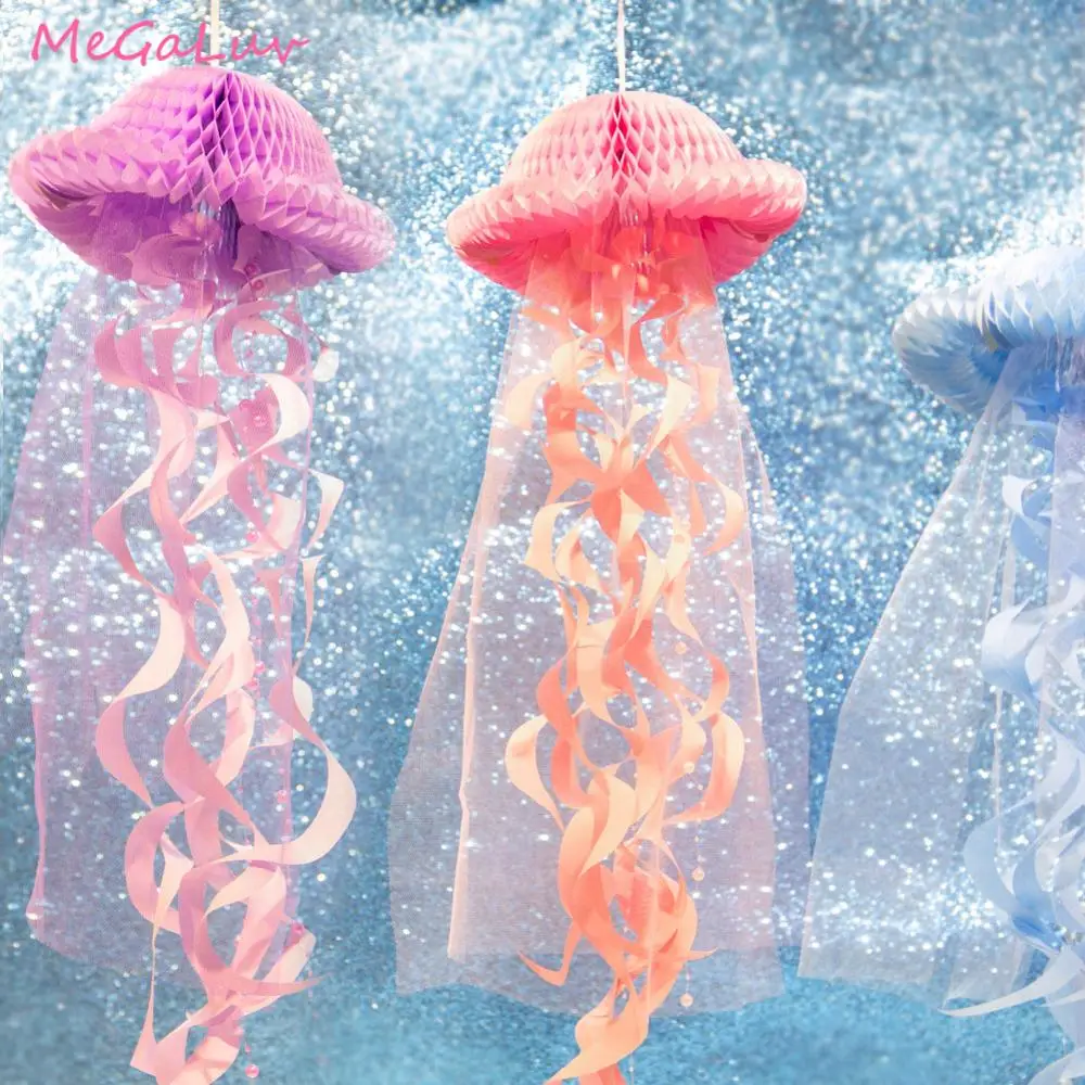 

Mermaid Party Decorations Hanging Honeycomb Jellyfish Pastel Mermaid Birthday Supplies Paper Ornament Birthday Party Favors