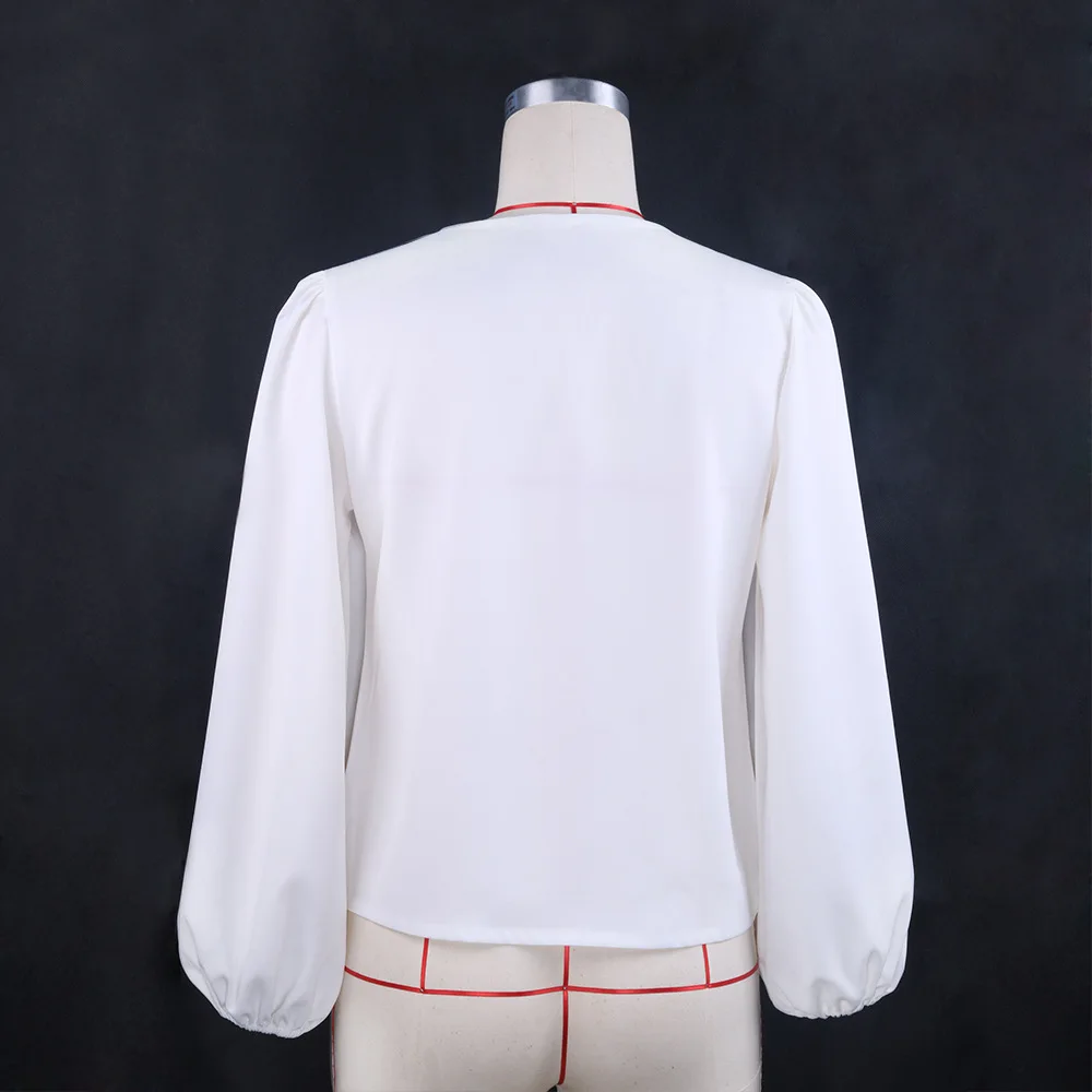 

WEPBEL Women's Casual Long Sleeve V-neck Pullover Blouses Spring and Autumn Fashion Solid Color Chain Loose Tops