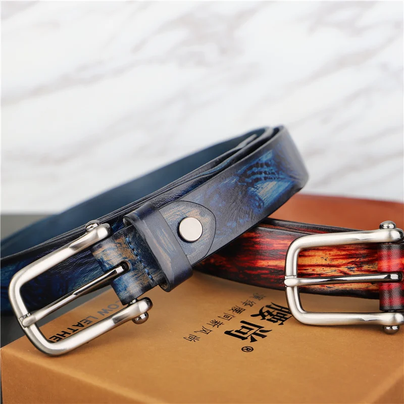 Belts for Women Luxury Designer Brand Casual Fashion Wild Cowhide Color Hand-Painted Ink Retro High Quality