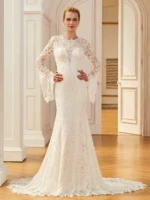 tanpell elegant vintage long sleeve lace wedding dress jewel neck mermaid court train garden bridal dress custom wedding dress
