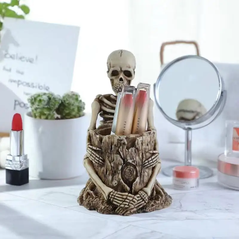 Черный череп Настольный держатель для ручек офисный школьный чехол хранения