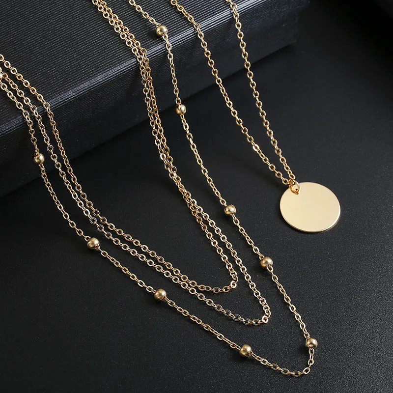

New trendy Round Golden choker multi layer necklace gift for women Boho Layering Choker girl pendants bijou fashion jewelry