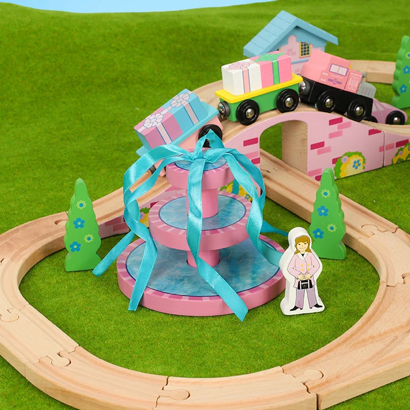 Деревянный поезд набор Детская деревянная железная дорога Волшебная дорожка