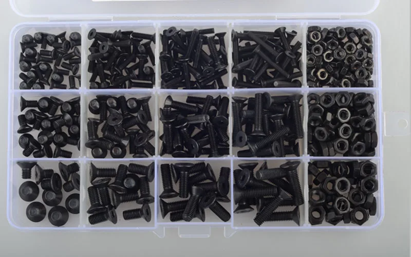 

460pcs M3/4/5 flat head countersunk head black grade 10.9 Alloy Steel Hex Socket Head Cap Screw Nut Suit DIN7991