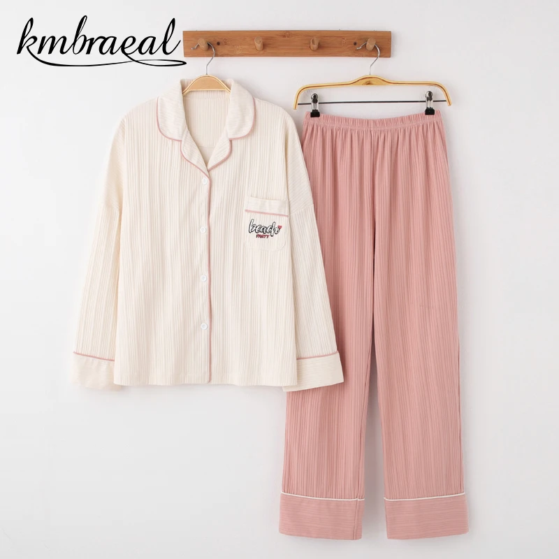 

Female The Spring and Autumn Women Pajama of Cotton Long Sleeve Sleepwear Cute Household To Take The Summer Winter Two Dresses
