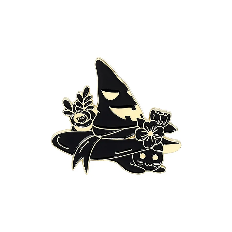 

Punk Flower Black Magic Cat Halloween Wizard Hat Brooch Lapel Pins Fashion Anime Personality Enamel Pins Backpack Badge