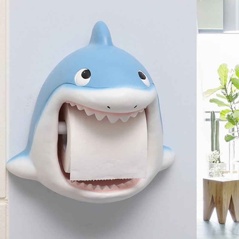 

Коробка для салфеток из смолы 3D в виде акулы с милыми животными, для туалета, держатель кухонных салфеток, домашний декор, настенный держате...