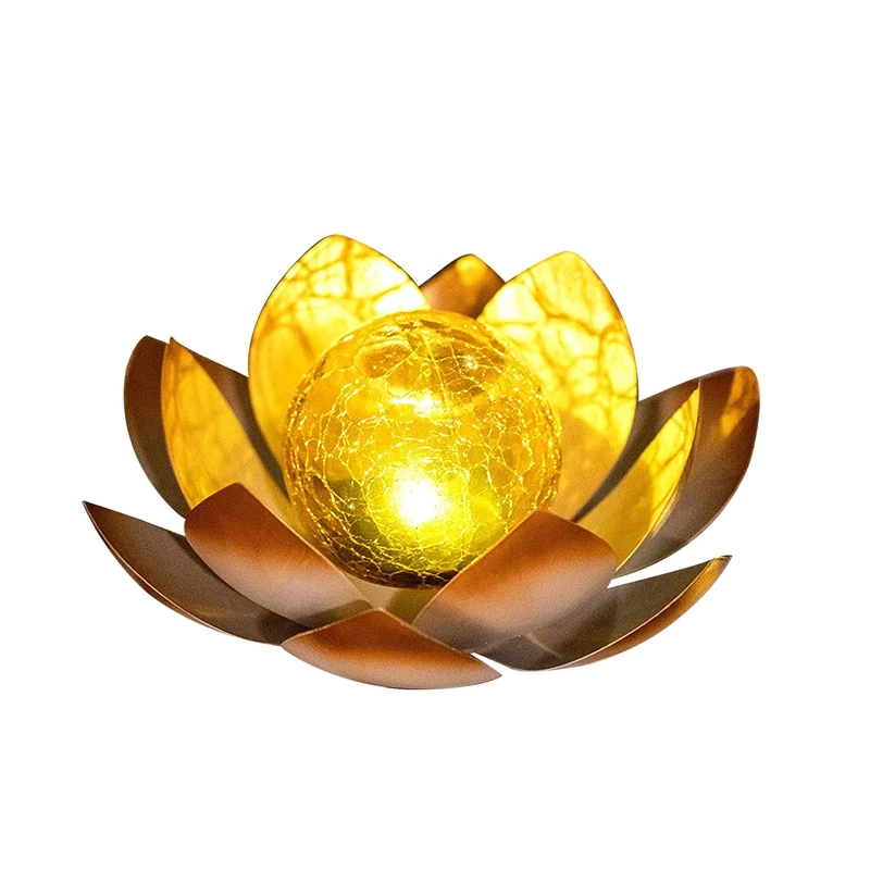 

Outdoor Solar Light Lotus Flower Light for Garden Decoration Waterproof Solar Amber Cracked Glass Ball Light