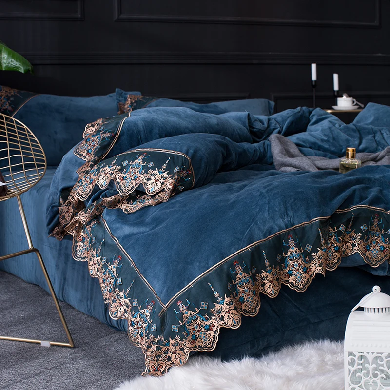 Кровать юбка кристалл бархат 4 шт коралловый покрывало утолщенная фланелевая