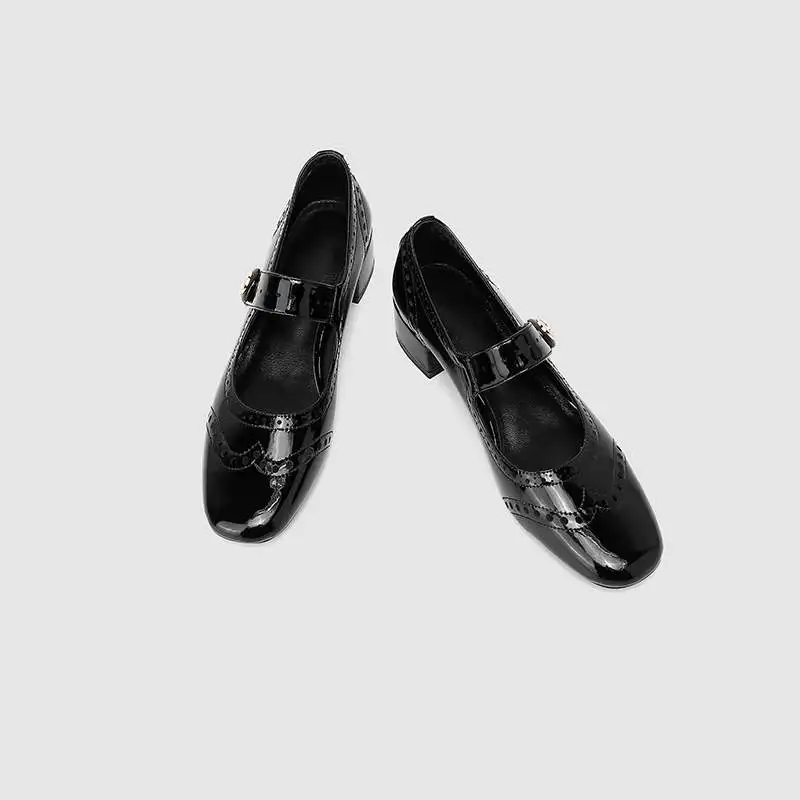 

Krazing Pot comfortable cow leather shallow hollow summer shoes med heels Mary Janes elegant dress party solid women pumps L82