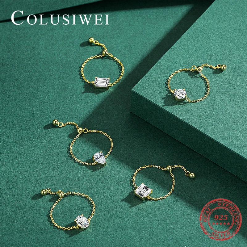 

Colusiwei Classic 925 Sterling Silver AAA Zirconia Link Chain Geometric Adjustable Rings for Women Multiple Style Rings Jewelry